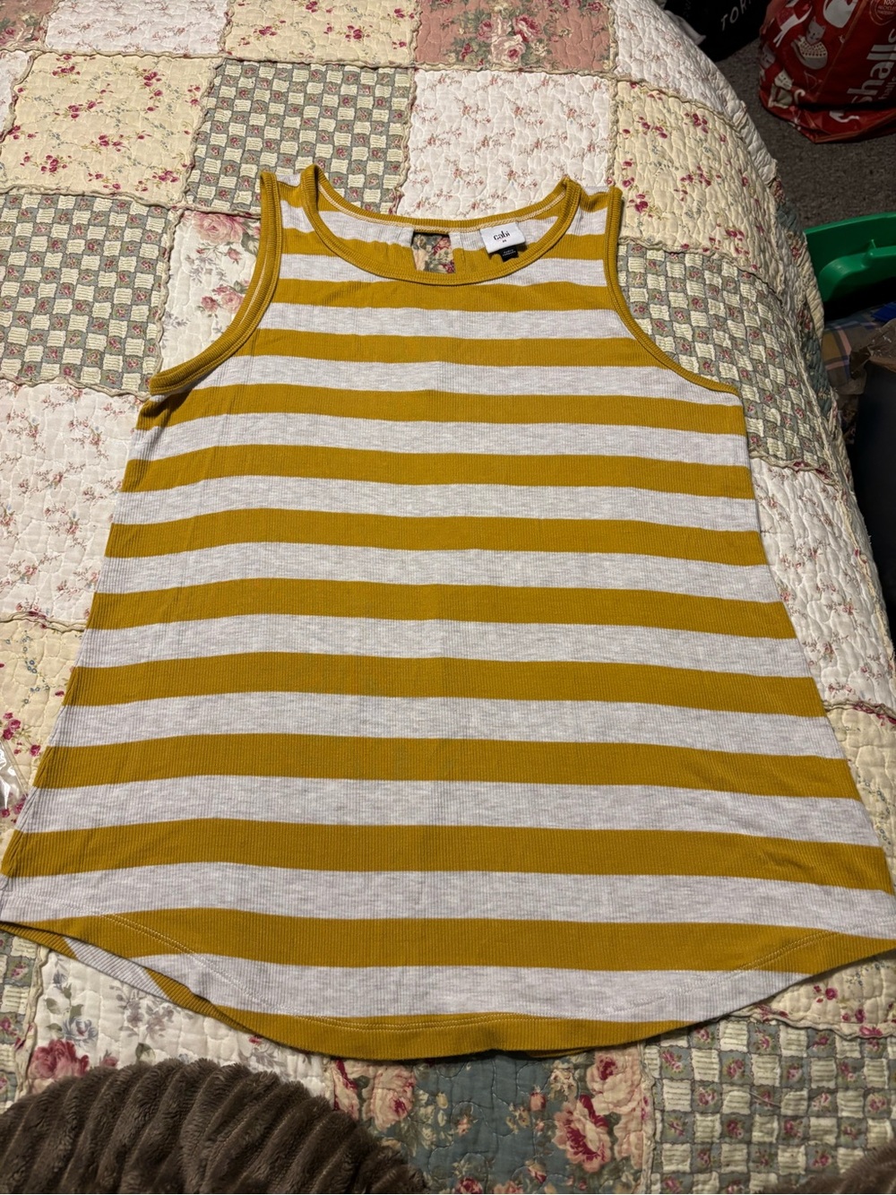 Cabi Sleeveless Striped Tank Top - Mustard & Cream Medium